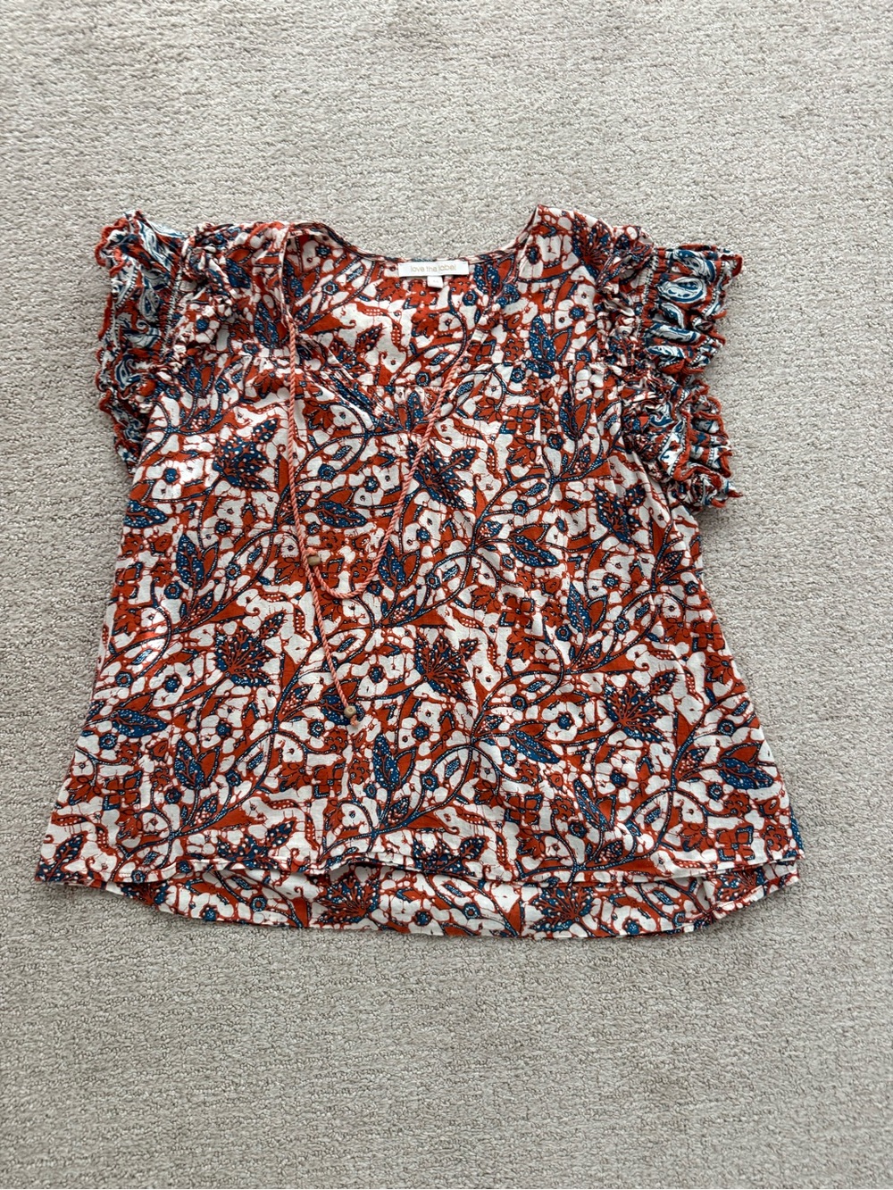 Floral Flutter Sleeve Top in Rust, Navy & Cream